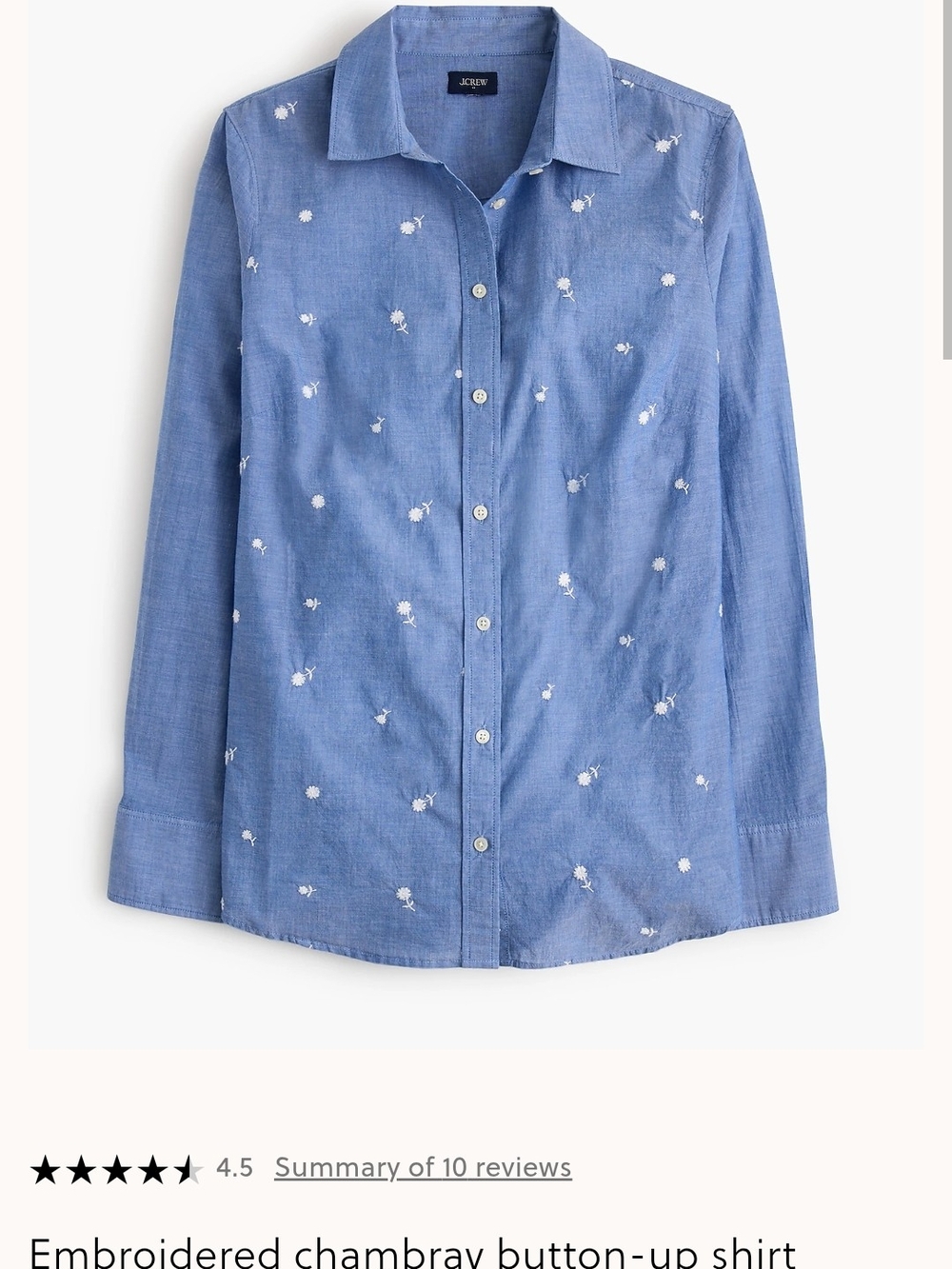 J. Crew NWT Blue Embroidered Chambray Button-Down Shirt